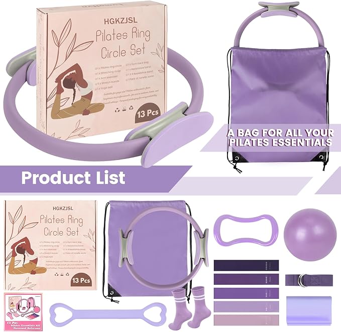 Home Pilates Essentials Kit for Women,Pilates Equipment Set with 9 Inch Yoga Ball,Figure 8