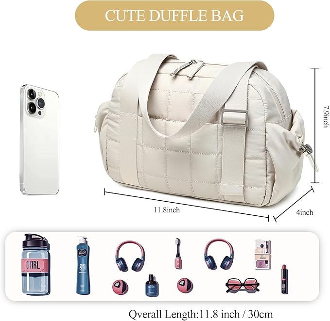CAMTOP Mini Gym Bag for Women, Small Gym Tote Bag Puffy Quilted Sports Duffel Bag with Wet