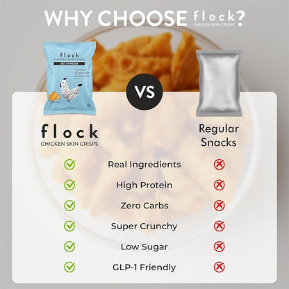 Flock Keto Chicken Skin Chips | Salt and Vinegar Flavor | Low Carb, High Protein, Sugar Free