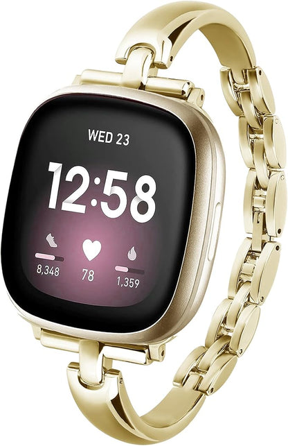 Silm Metal Band Compatible with Fitbit Versa 4/Fitbit Sense 2 Band Cute Women, Bling Jewelry Strap
