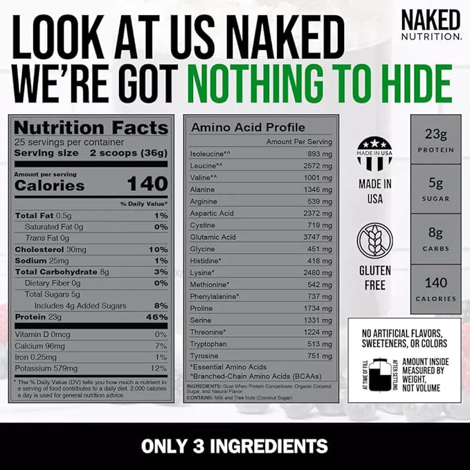 NAKED Goat Vanilla Protein Powder - Pasture Fed Goat Whey Protein Powder from Small-Herd Dairies