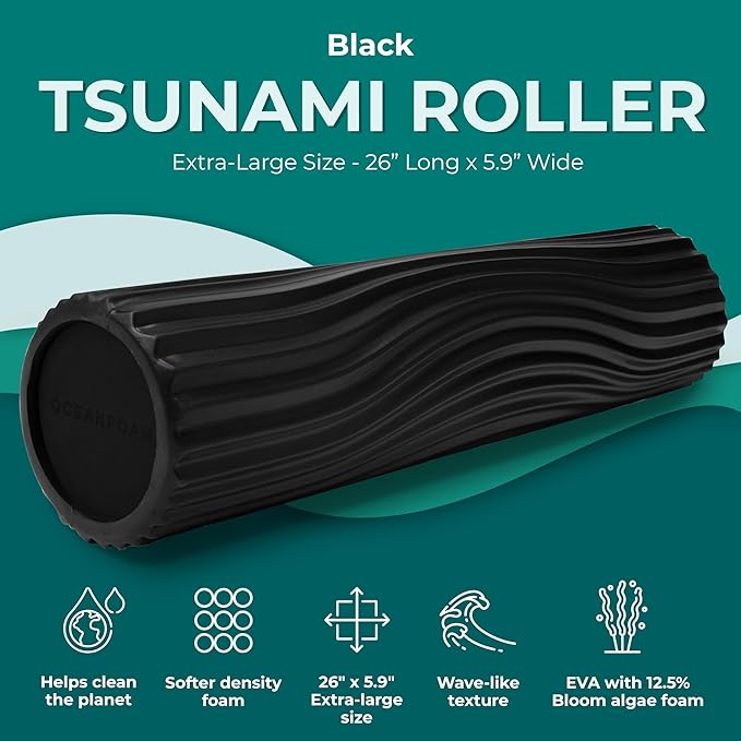 Oceanfoam Tsunami Roller (Black) - Soft, Textured Foam Roller for Physical Therapy, Back Pain