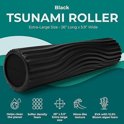 Oceanfoam Tsunami Roller (Black) - Soft, Textured Foam Roller for Physical Therapy, Back Pain