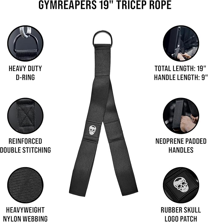 Gymreapers Tricep Rope Cable Attachment - Multi-Workout Tricep Pull Down Cable Attachment - Perfect