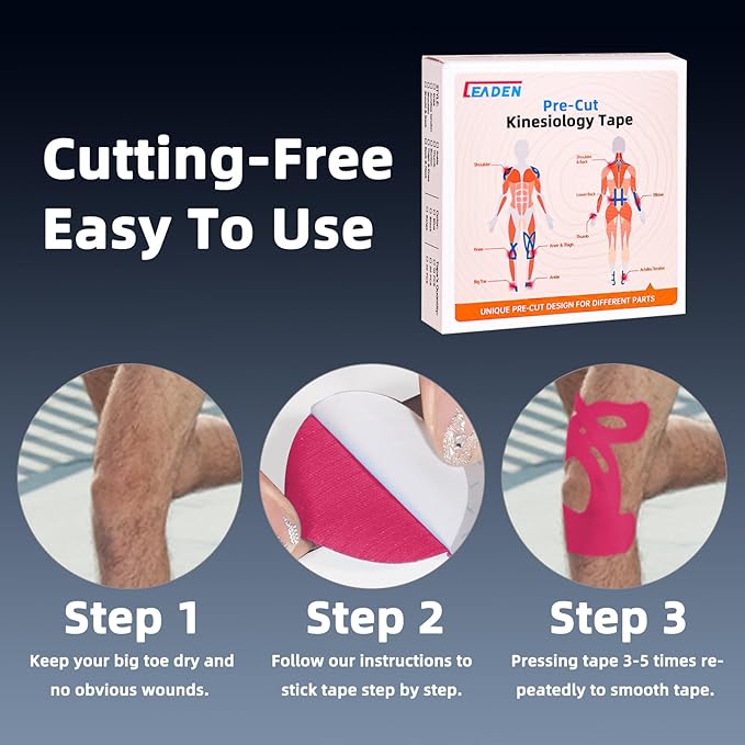 IEADEN Precut Kinesiology Tape for Knees, 20 Pcs - Knee Support & Stability, Knee Pain Relief