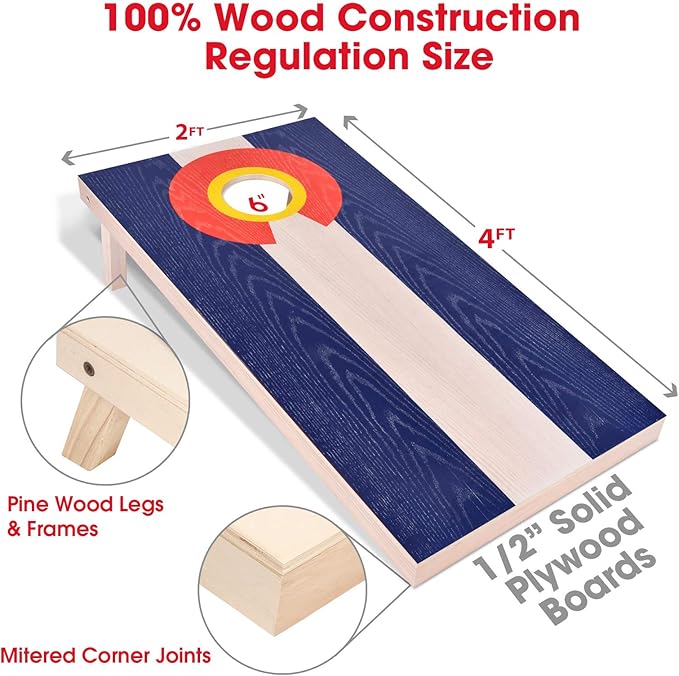 GoSports 4 x 2 ft Flag Series Wood Cornhole Sets – American Flag or State Flags – Includes 2