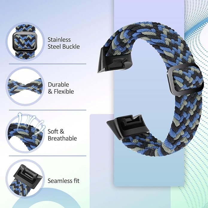 Elastic Braided Bands Compatible with Fitbit Charge 5/Fitbit Charge 6 for Women Men, Breathable