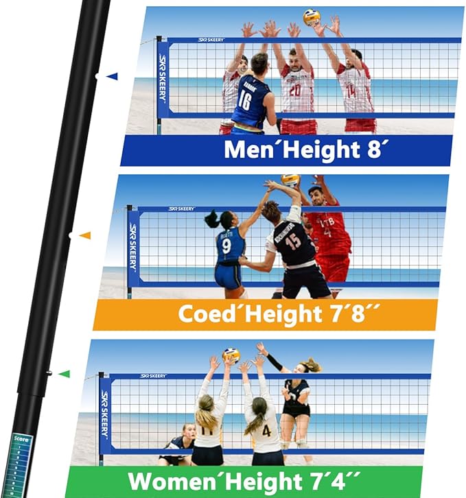 Outdoor Heavy Duty Volleyball Net Set, Anti-Sag Design, Adjustable Aluminum Poles, Portable