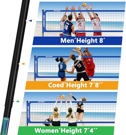 Outdoor Heavy Duty Volleyball Net Set, Anti-Sag Design, Adjustable Aluminum Poles, Portable