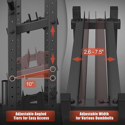 3-Tier Dumbbell Rack, 1100LB Capacity Adjustable Weight Rack for Home Gym, Heavy-Duty Weight Stand