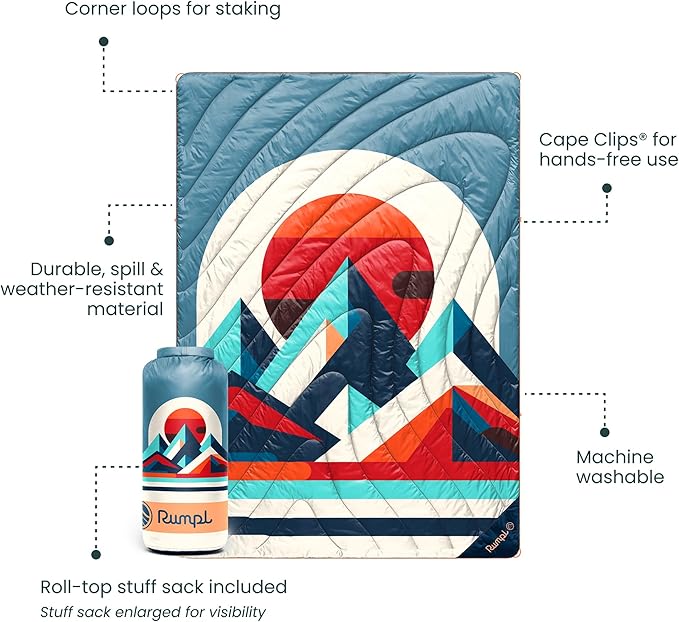 Rumpl Original Puffy Blanket - Warm, Water-Resistant Camping Blanket with 100% Recycled Synthetic