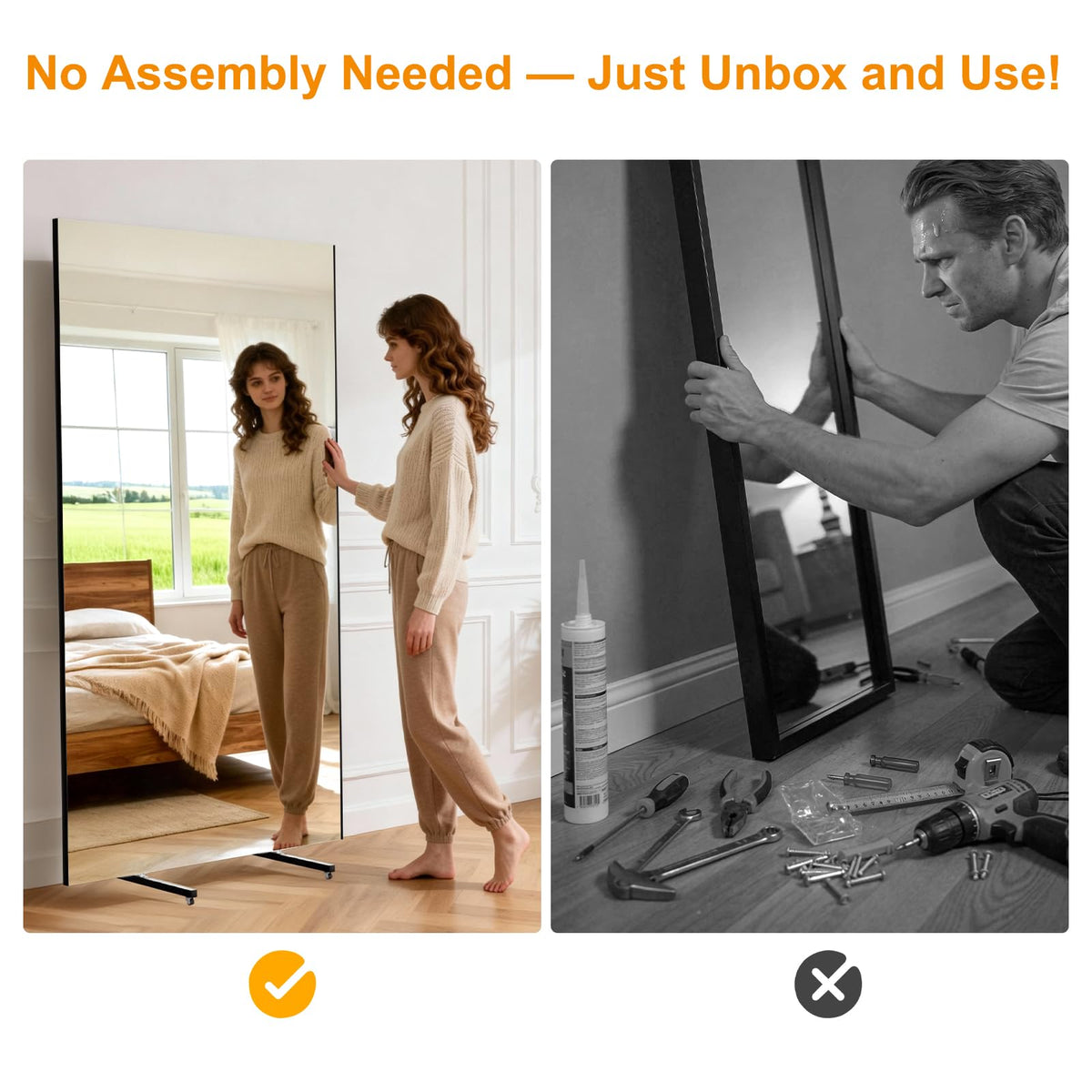 brisafe Rolling Full‑Length Gym Mirror with Wheels, 67" x 39"Oversized Shatterproof Nano
