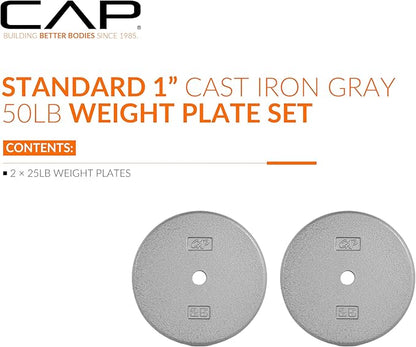CAP Barbell Standard 1-Inch Cast Iron Weight Plates - Singles & Sets | 1.25-50 lbs | Multiple