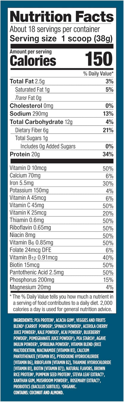 Vega All in One Nutrition Organic - 20g Plant-Based Pea Protein, Coconut Almond, 18 Servings
