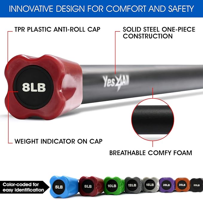Yes4All Total Body Workout Weighted Bar, Resistance Band Bar, Racks for Strength Training, Exercise