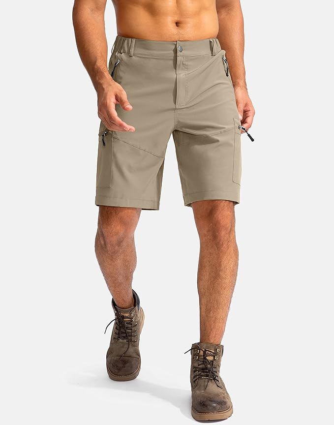 Pudolla Men's Hiking Cargo Shorts 9" Lightweight Outdoor Work Shorts for Men Travel Golf Camping