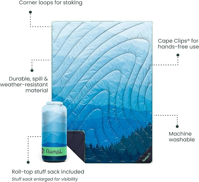Rumpl Original Puffy Blanket - Warm, Water-Resistant Camping Blanket with 100% Recycled Synthetic