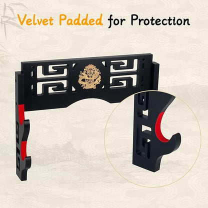 Sword Display Katana Wall Mount, 2-Tier Samurai Sword Katana Holder Stand with Velvet Padded Hook &