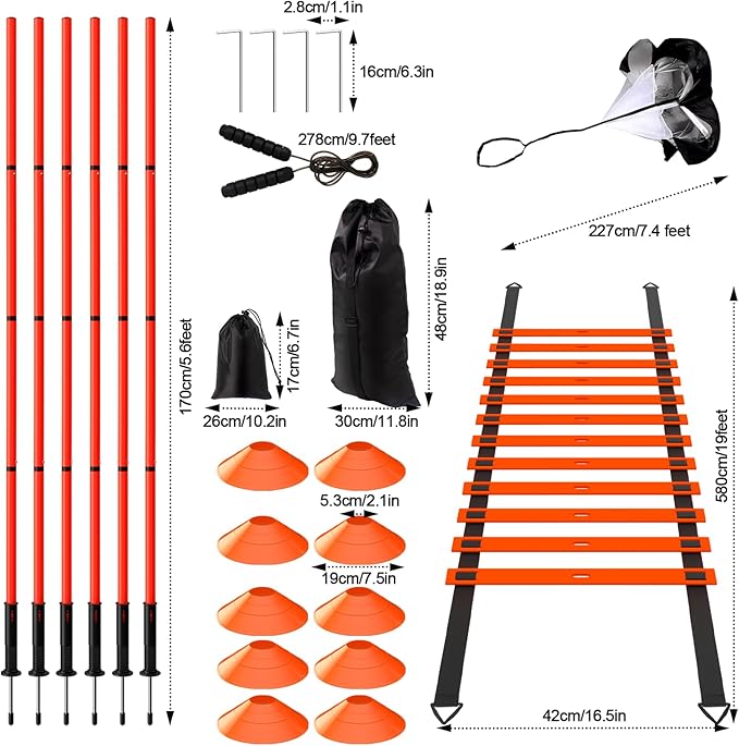 24Pcs Soccer Agility Training Equipment Set Ultimate Agility Poles Cones Ladder More for Quick