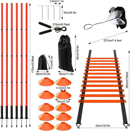 24Pcs Soccer Agility Training Equipment Set Ultimate Agility Poles Cones Ladder More for Quick