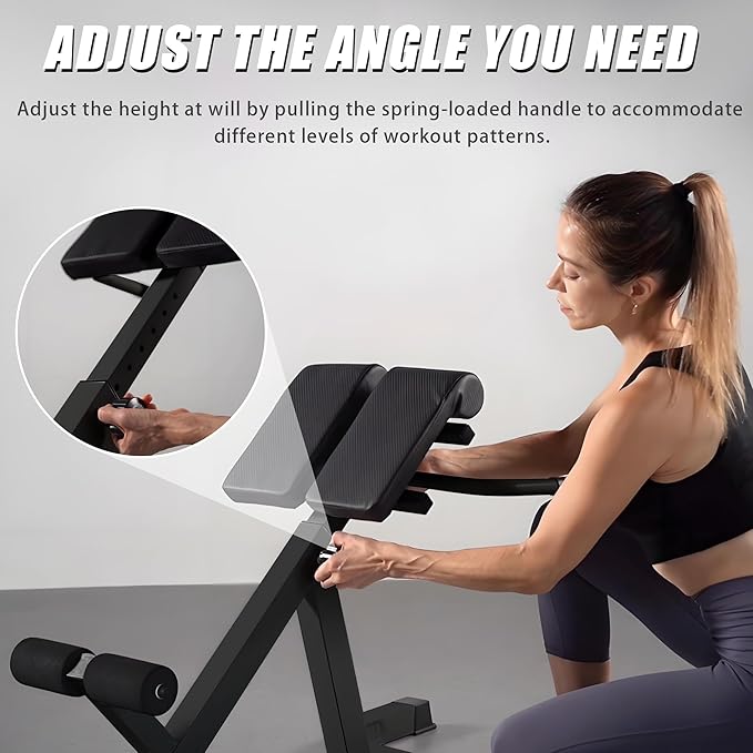 Roman Chair Back Extender - Angle & Height Dual Adjustable Hyperextension Bench for Home Gym