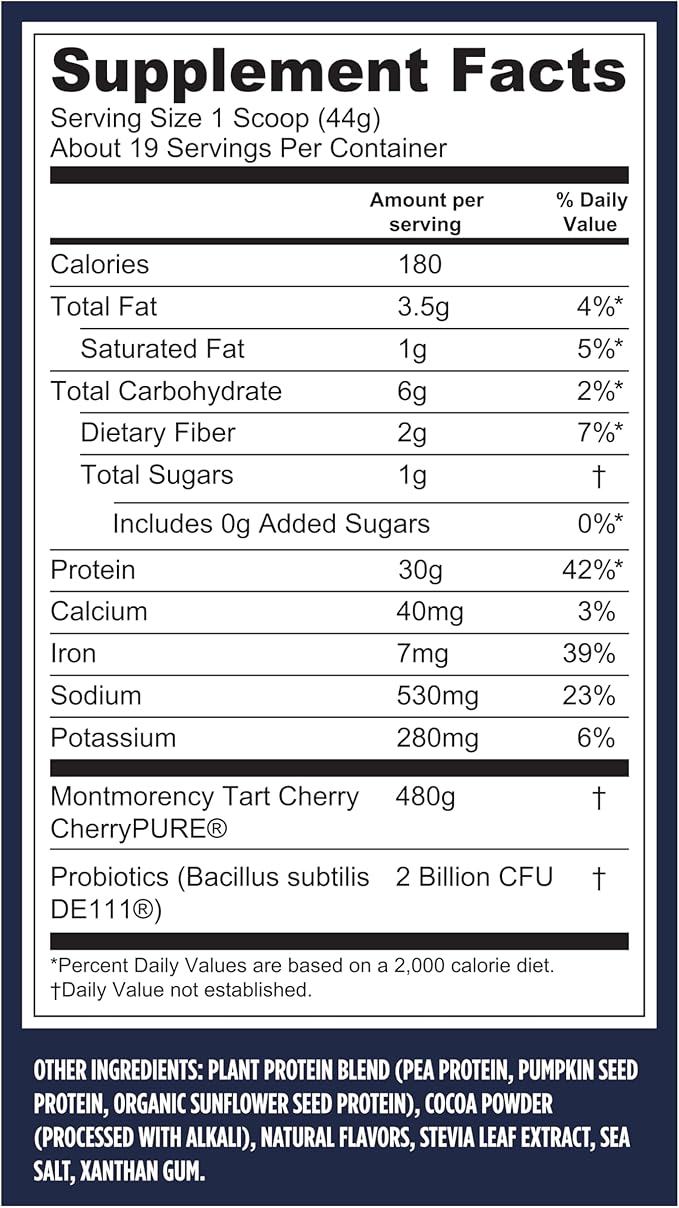 Vega Sport Vegan Protein Powder + Recovery - 30g Plant Based Protein per Serving, Chocolate, 19