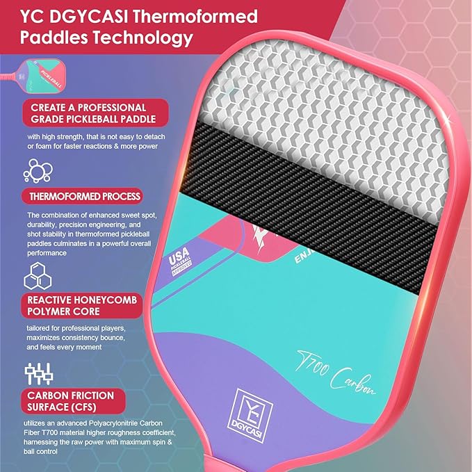 YC DGYCASI 16mm Pickleball Paddles Professional, USAPA Approved, T700 Carbon Fiber Pickleball