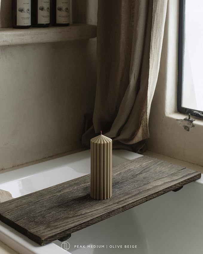 LAWA Ribbed Peak Pillar Candle - Large Beautiful Handmade Pillar Scented Soy Wax Candle Elegant