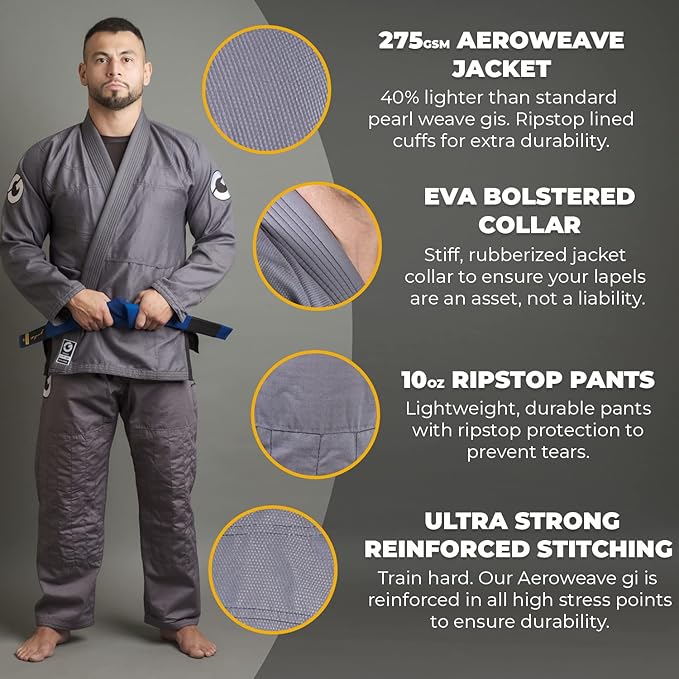 Gold BJJ Aeroweave Jiu Jitsu Gi - Ultra Lightweight BJJ Gi - Preshrunk Brazilian Jiu Jitsu Uniform