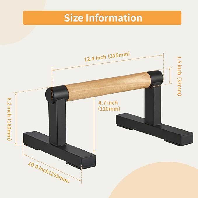 1 Pair Wooden Parallettes Push Up Bars for Men, Strength Training Pushup Stands Handles for Home