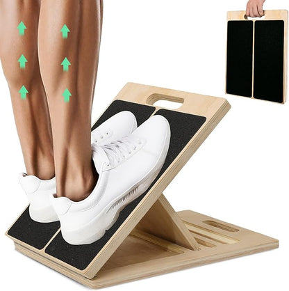 Portable Slant Board for Calf Stretching, 350 Lbs Weight Capacity, Adjustable Wooden Incline Board