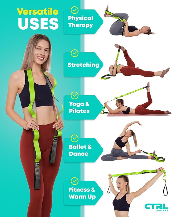 Stretching Strap with Loops - Non Elastic Stretch Band for Physical Therapy, Yoga Strap for