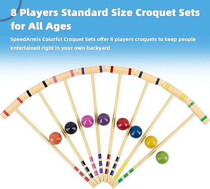 28In Croquet Party Set for 8 Players - Made of Long-Lasting Pine Wood, Family Fun for Backyards