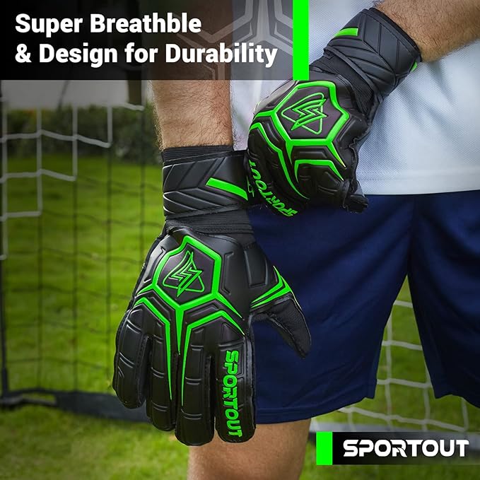 Sportout Goalie Gloves, Goalkeeper Gloves with Finger Protection, Breathable Soccer Goalie Gloves