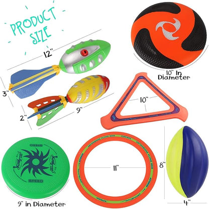 8-in-1 Sports Combo Play Set - Ultimate Outdoor Family Backyard Games with Foam Football, Flying