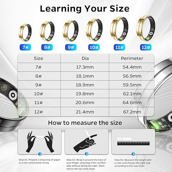 Ultra-Thin Smart Ring for Women Men,Sleep Tracker Ring with Heart Rate, Waterproof Fitness Ring for