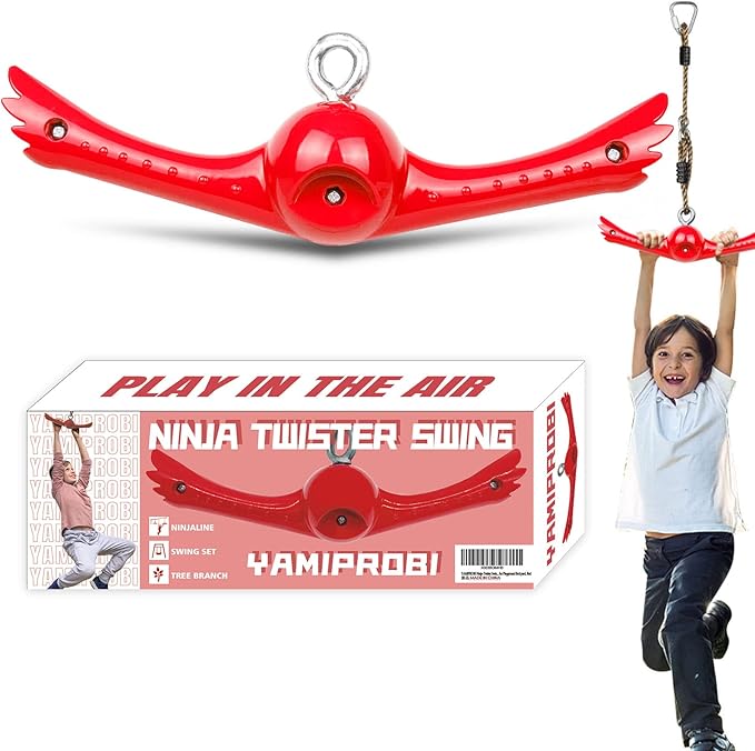 Ninja-Twister Swing Spins Set: Slackline Attachments - 360° Handle Twist-Spin Flips Toy Activate