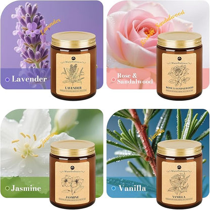 WarmEmbrace Lavender Candles, 4-Pack Scented Candle Set for Women, 7.6 oz Natural Organic Soy Wax