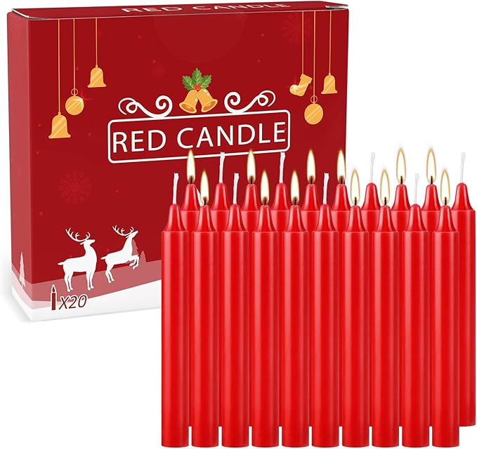 Set of 20 Red Candles ?“Spell Chime Candles for Christmas,Household, Wedding, Rituals, Prayer