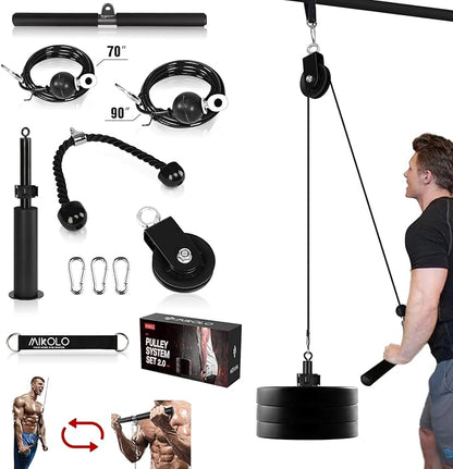 Mikolo Fitness LAT and Lift Pulley System, Dual Cable Machine(70'' and 90'') with Upgraded Loading