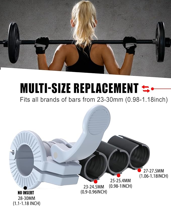 Barbell Clips 1 Inch Quick Release Weight Clamps 0.9-1.18inch Multi-Size Adjustable Olympic Clamps