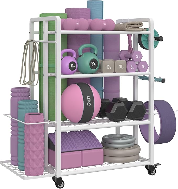 4-Tier Dumbbell Rack Stand Only, Adjustable Weight Rack for Dumbbells Kettlebells Yoga Mat, Home