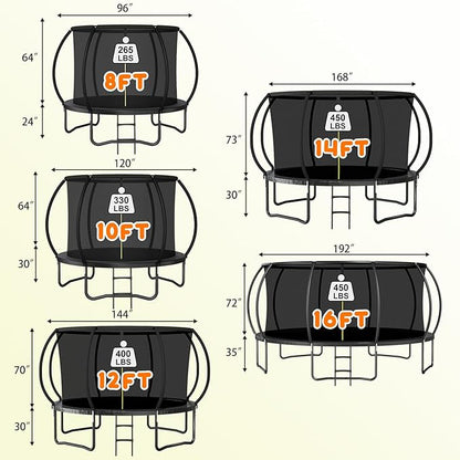 Trampoline 12FT 14FT 15FT 16FT for Kids/Adults - Outdoor Recreational with Enclosure Net Curved