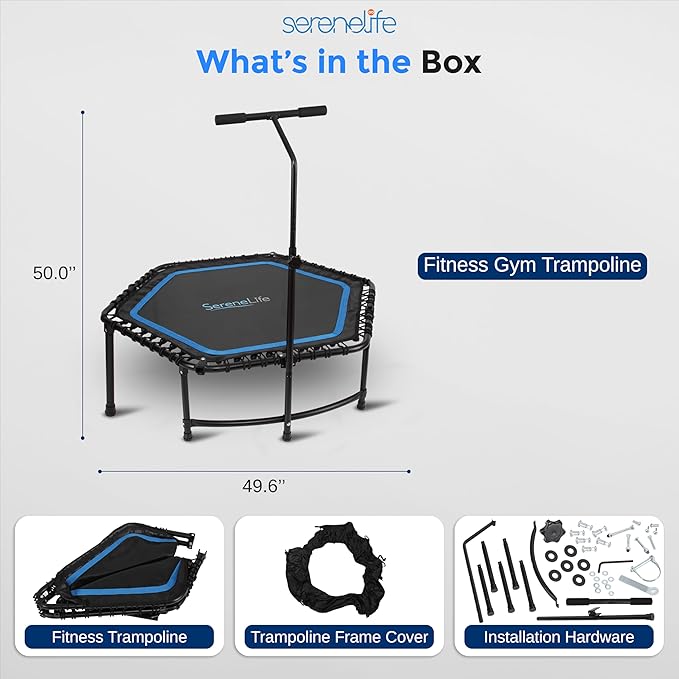 SereneLife 40"/50" Mini Trampoline for Adults - 450/550LBS Fitness Trampoline with Reinforced