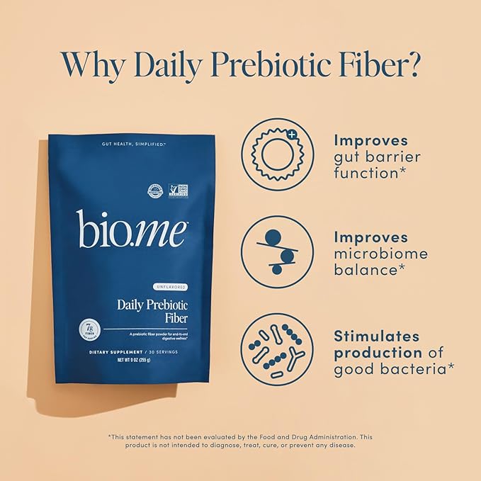 Daily Prebiotic Fiber Powder Unflavored - 7g Per Serving - Soluble & Insoluble Fiber Supplement