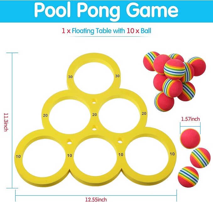 Hiboom Pool Game with Score, Combo Foam Pool Floats with 10 Colorful Tossing Balls, Toss Game