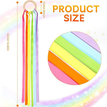 Junkin Ribbon Rings Hand Kite Waldorf Toys Dancing Wrist Ribbons Rainbow Streamers with Wood Ring