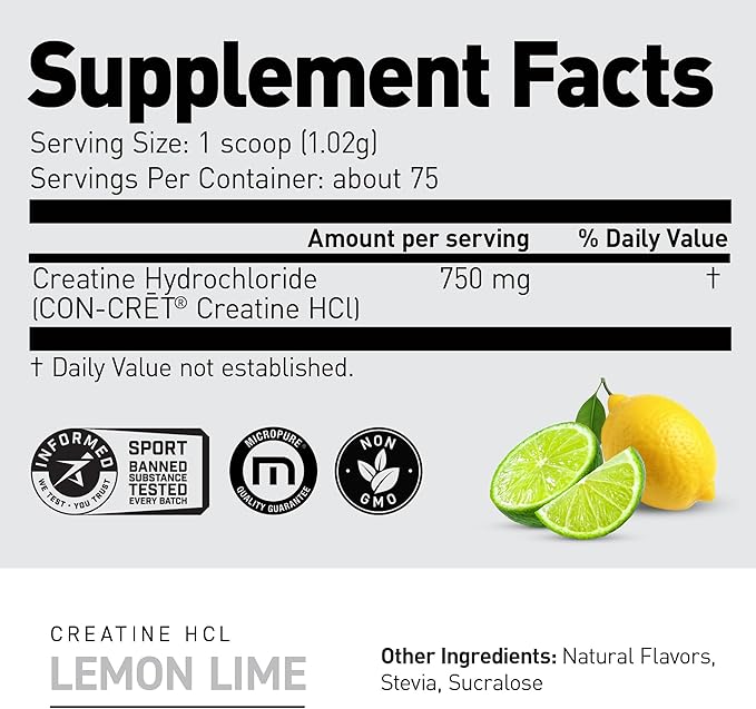 Kaged Creatine HCl Powder | Lemon Lime | Muscle Building & Recovery | Patented Creatine