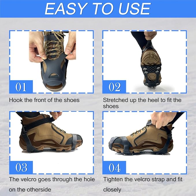 Ice Cleats for Shoes and Boots,Silicone Crampons,11 Stainless Shoe Spikes for Snow and ice,Heavy