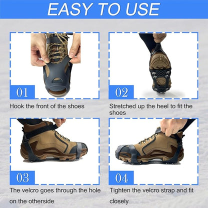Ice Cleats for Shoes and Boots,Silicone Crampons,11 Stainless Shoe Spikes for Snow and ice,Heavy